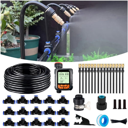 66FT Drip Irrigation Kit, Automatic Garden Watering System with Tool-Free Quick Connectors, 360° Bending Droppers & Copper Misting Nozzles for Greenhouse, Patio, Lawn & Vegetable Garden. (20M)