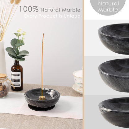 Fasolahome Incense Holder, Beautiful Natural Marble Incense Burner for Meditation, 9 Incense Holes Suitable for Most Types (Black)