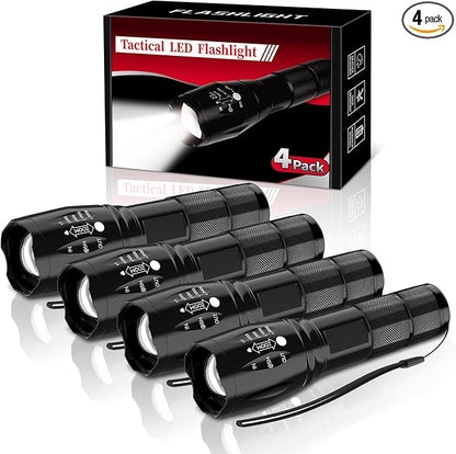 LED Flashlight 4 Pack, Small Flashlights High Lumens with 5 Modes, Waterproof Zoomable Mini Tactical Flash Light for Home Emergencies Camping Hiking