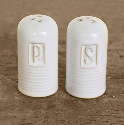 100 North S and P Ribbed Stamped Design, Antique White 3 x 1.6 Inches Glazed Ceramic Salt-N-Pepper Shaker Set