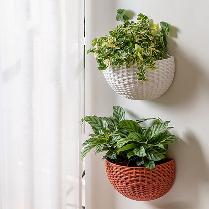 Hanging Planter Pot, Wall and Railing Hanging Planters with S Hooks, Half Round Imitation Rattan European Style Wall Flowerpot Rustic Decorative Flower Basket for Home Balcony(#21*16.5cm Dark green)