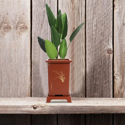Yardwe Flower Pot Bonsai Planter with Saucer Orchid Pot Zisha Flower Chinese Purple Clay Plant Succulent Cactus Planter for Home Office Decor