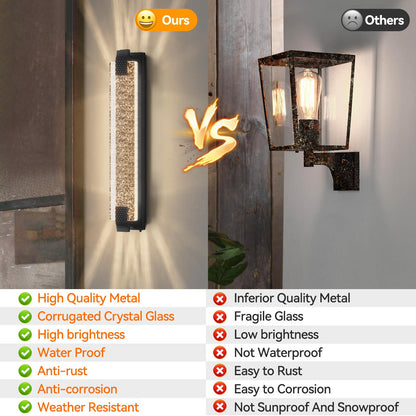 camuucci Dusk to Dawn Outdoor Light with Crystal Bubble Glass,31.1 Inches LED Porch Lights Outdoor Waterproof Modern Outside Sconce Wall Mount for Doorway Hallway Black