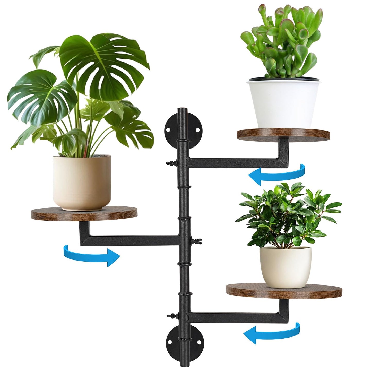 YENGOTH Wooden Rotatable Window Sill Plant Stand, 3 Tier Wall Plant Holder, 180 Degree Rotating Plant Rack, Mid-Century Wooden Style Plant Stand for Indoor and Outdoor Decoration (black)