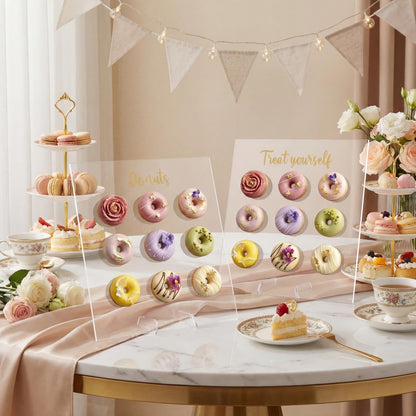 Honeydak 2 Pack Donut Stand Display Wall Stand for Dessert Table Clear Acrylic Donut Holder for Spring Wedding Birthday Treat Gathering Holiday Party(13.78 x 9.84 Inch)