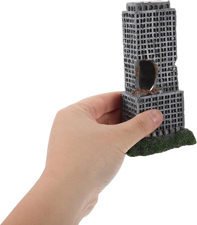 2pcs Aquarium Castle Decorations: Resin Urban Ruins - Fish Tank Rock Hideout - Antique City Building Ornament for Aquarium Backgrounds Fish Hideouts