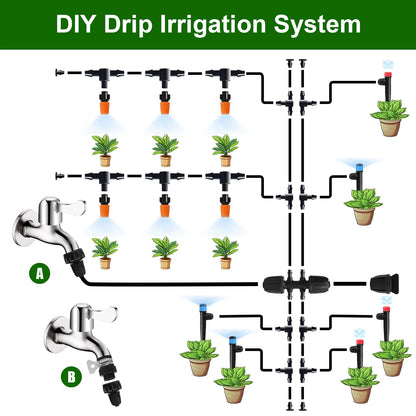 260 FT Drip Irrigation System Kit, Automatic Garden Watering System with 2/5" & 1/4" Tube for Greenhouse, Lawn, Raised Bed, Micro Misting Plant Sprinkler System, Adjustable Drip Emitters