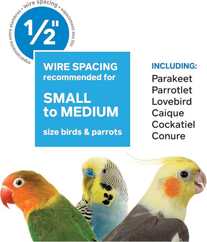 Prevue Pet Products Wrought Iron Bird Flight Cage with Wheels - Large Birdcage for Parakeets, Canaries, Finches, Cockatiels, Lovebirds, Green Cheeks, Metal Standing Birdcage - Chalk White