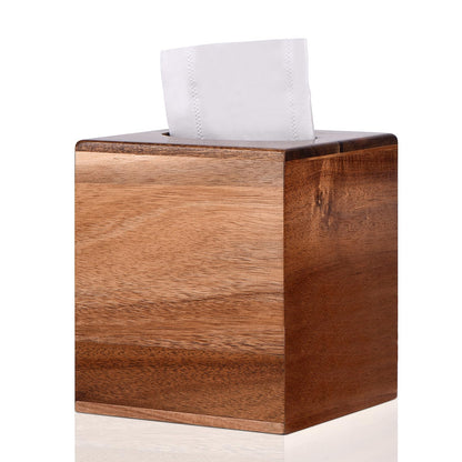 KYDIFS Tissue Box Cover Square, Acacia Wood Tissue Box Holder with Slide-Out Bottom, Wooden Tissue Box Cover Cube for Bathroom, Bedroom, Dinner Table, Office,Kitchen