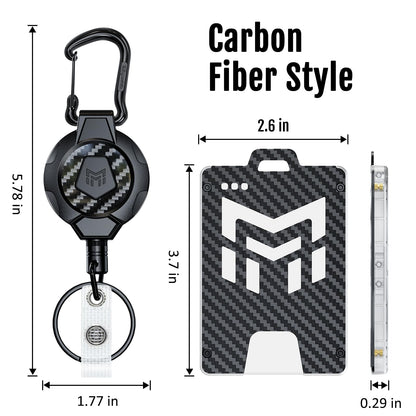 MNGARISTA Retractable Badge Holder, Heavy Duty Carbon Fiber 32.28" Retractable Badge Reel with Carabiner Clip, 4-Locking Point ID Card Holder for Work, Office, Nurse, Teacher, 1 Pack Black