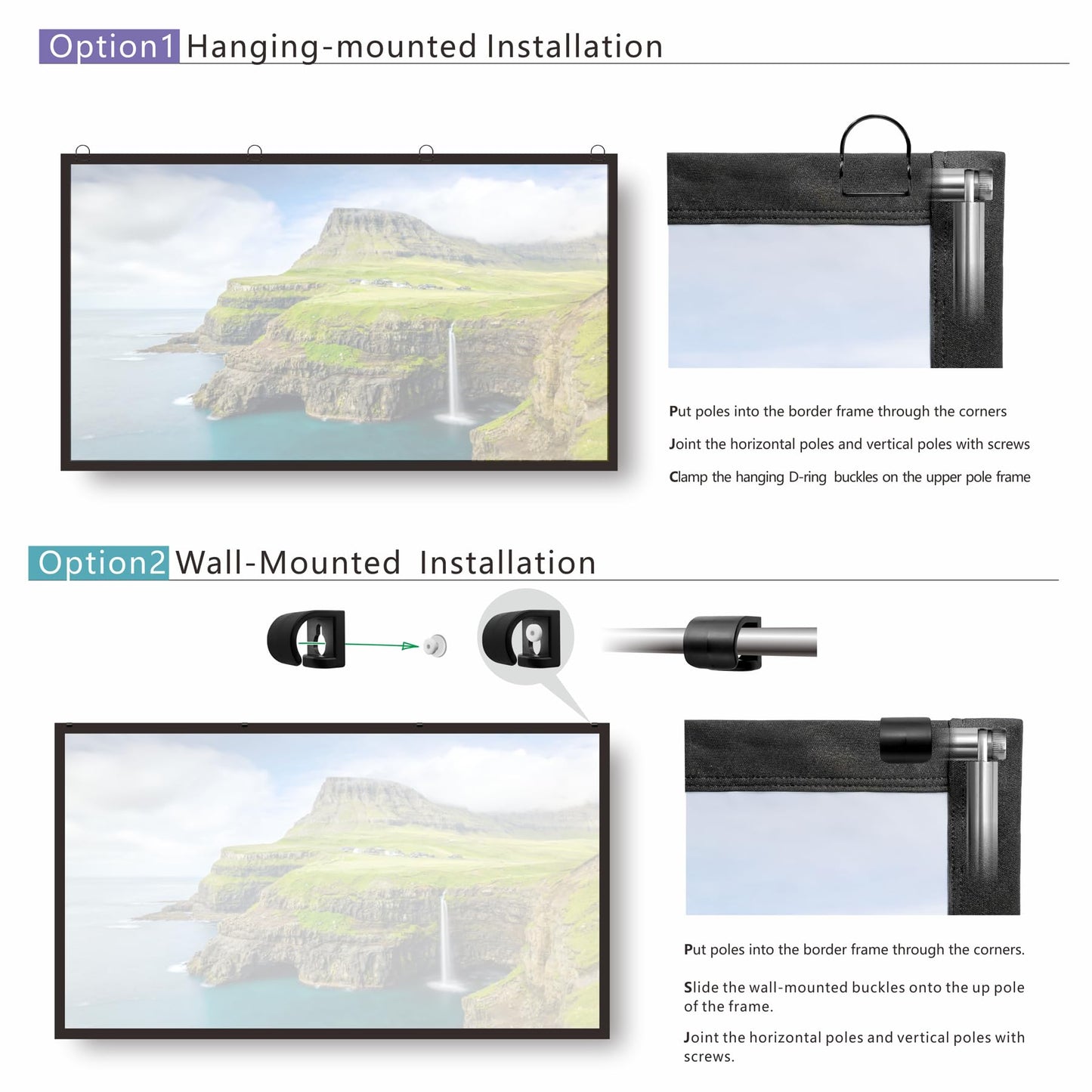 Portable Projector Screen 120 inch with Stainless Telescopic Pole Frame
