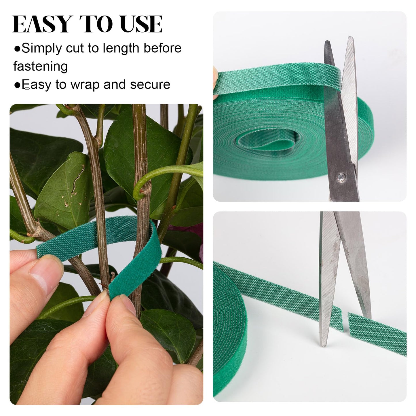 GCTWFYK 4 Roll Plant Tape Garden Ties, 131 Ft Green Plant Ties for Climbing Plants, 1/2" Adjustable Twist Ties for Plants Support, Reusable Nylon Gardening Tape for Growing, Home, Office