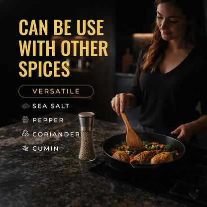 5Senses SpiceCare Salt and Pepper Grinder Set of 2 (200ml) | Stainless Steel & Glass Manual Pepper Mill | Adjustable Ceramic Coarseness | Refillable Salt Shaker for Peppercorns, Sea Salt & Spices