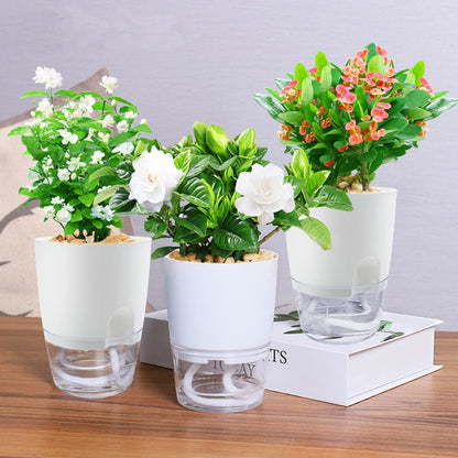 Haawooky 10 Pack Clear Self Watering Planters,4.1Inch Wicking Flower Pots,Plastic African Violet Pots with Watering Bottle Modern Decorative Planter for House Plants,Herbs,Indoor Plants