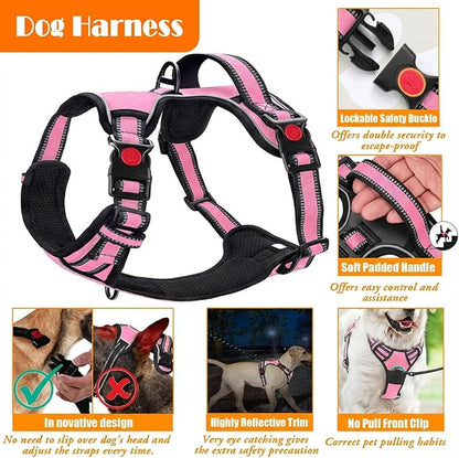 LOBEVE No Pull Dog Harness, Collar & Leash Set | Includes Dog Seat Belt, Collapsible Bowls & Poop Bag Dispenser. Ideal for Training, Walking, Hiking. Fits Small to Large Dogs(Pink-L)