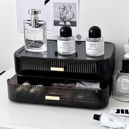 2 Pack Stackable Makeup Organizer with Drawers, Bathroom Storage for Eyeshadow Palettes, Cosmetics, and Beauty Supplies. Ideal for Vanity Counter, Cabinet, Entryway Table, Desk