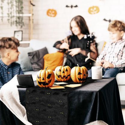 FYSUIMU Halloween Table Runner Soft Plush Faux Fur 3D Jacquard Black Bat Table Cover Spooky Bat Tabletop Decoration for Holiday Home Party Decor