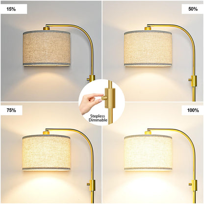 Nintiue Upgraded Modern Arc Dimmable Tall Standing Floor Lamp with Linen Shade, 1200 Lumens LED Bulb Included, for Living & Reading Room, Bedroom, Office & Nursery, Gold
