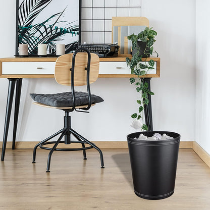 GORESE Pu Leather Trash Can, 2.6 Gallon Black Bathroom Trash Can, Small Office Garbage Can Wastebasket for Bedroom, Kitchen, Round Trash Bin Decorative Under-Sink/Desk/Home Easy to Clean
