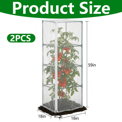 2 Pcs Garden Bird Netting for Square Plant Cage, 59" x 18" x 18" Tomato Cage Garden Net Cover with Zipper, Tomato Trellis Insect Bird Barrier Protection Mesh for Vertical Climbing Plants Vegetables