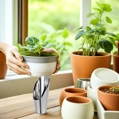 OATIPHO 3pcs Stainless Steel Soil Scoop Set Garden Bucket Shovels for Bonsai Succulents Planting Gardening Hand Tools with Large Medium Small Cups