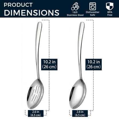 10.3-in Large Serving Spoons Set, 18/0 Stainless Steel, Heavy Duty, 2 Serving & 2 Slotted for Wedding Party Buffet Housewarming, Pack of 4