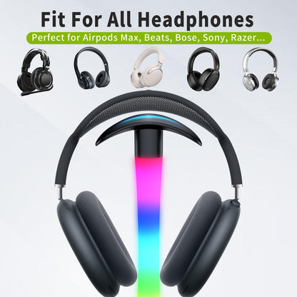 Tascaquin Headphone Stand with Charger,Gaming Headset stand with RGB Light Mode,For Airpod Max Stand,Desk Lamp,Phone Holder,Tablet Holder,desktop organizer,Gifts for Gamers & Music Lover(Black)