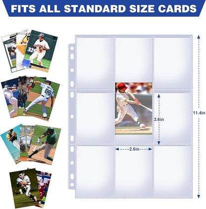 50 Pack 9 Pocket Card Sleeves Binder Sheets, Holds 900 Cards, Trading Card Sleeves for 3 Ring Binder, Protective Pages Sheets for Baseball, Football, Business, Game Cards