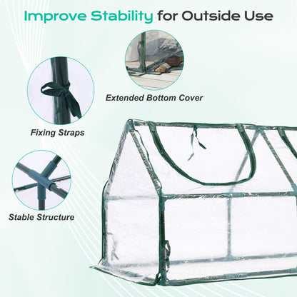 BPS 4x2x2 ft Mini Greenhouse with Transparent PVC Cover UV-Protected Roll-Up Zipper Windows, Ideal for Indoor or Outdoor Use on Raised Garden Beds