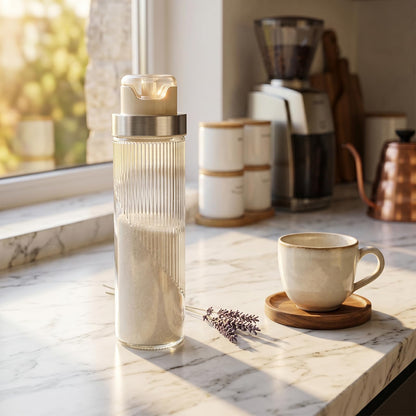 shuielai 22 oz Large Glass Sugar Dispenser with Pour Spout, Anti-Slip Ribbed Glass Container, Large Capacity Shaker Jar for Sugar Salt Coffee and Kitchen Baking