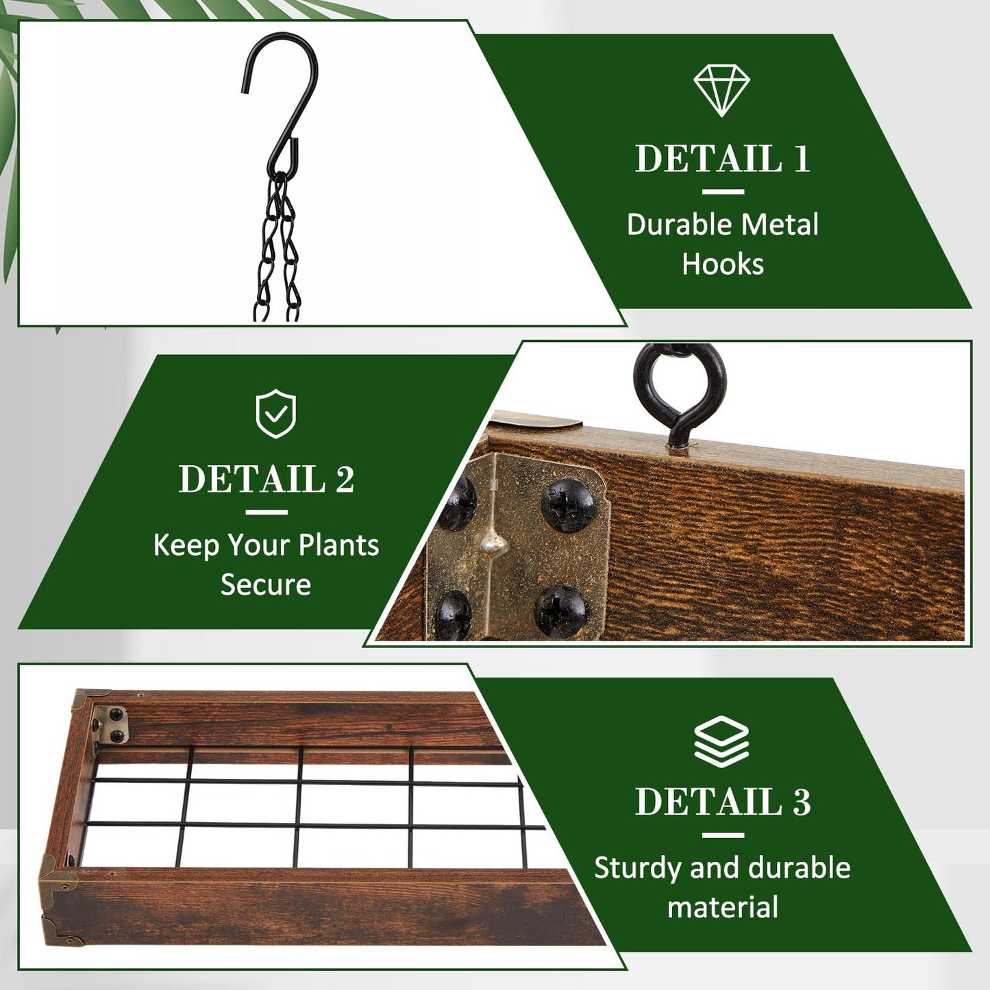 Otoolling 3 Tier 16" Hanging Window Plant Shelf Wood Frame Metal Chain Large Hanging Herb Planter Holder Indoor Display Floating Wall Flower Pot Organizer Storage for Herbs Microgreens Succulents