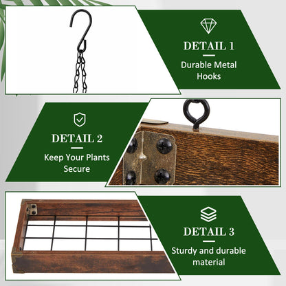 Otoolling 3 Tier 16" Hanging Window Plant Shelf Wood Frame Metal Chain Large Hanging Herb Planter Holder Indoor Display Floating Wall Flower Pot Organizer Storage for Herbs Microgreens Succulents