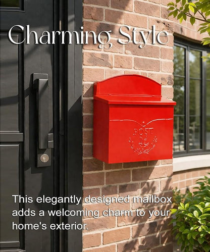 NACH Mailboxes for Outside Wall Mount, 11.5 x 5 x 13 inches, Red Waterproof Mailbox, Wall Mailboxes for Outside - The Chelsea Mailbox