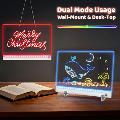 Rechargeable Led Drawing Board for Kids, 11.8*7.9" Dry Erase Board, 4 Modes &7 Colors Glow Doodle Note Board, Include Hanging Chain, 2 Stands, 8 Markers, Spray Bottle, Cleaning Cloth, Kid Girls Gifts