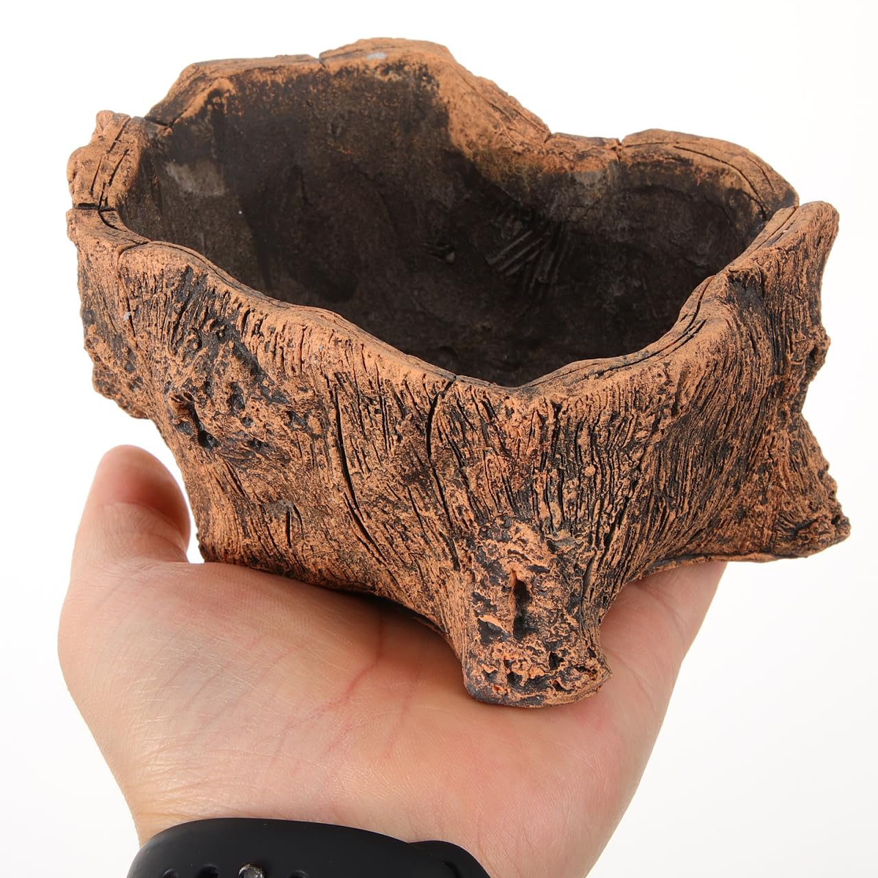 DECHOUS Artificial Small Driftwood Planter - Imitation Driftwood Stump Log Concrete Planter Succulent Flower Pot with Drainage Hole for Small Plants, Cactus, Air Plants, Home Office Indoor Decor