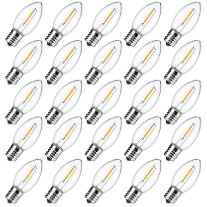 Minetom C9 LED Christmas Light Bulbs, 25 Pack, Warm White, Shatterproof Plastic, E17 Base, Dimmable Holiday Lights