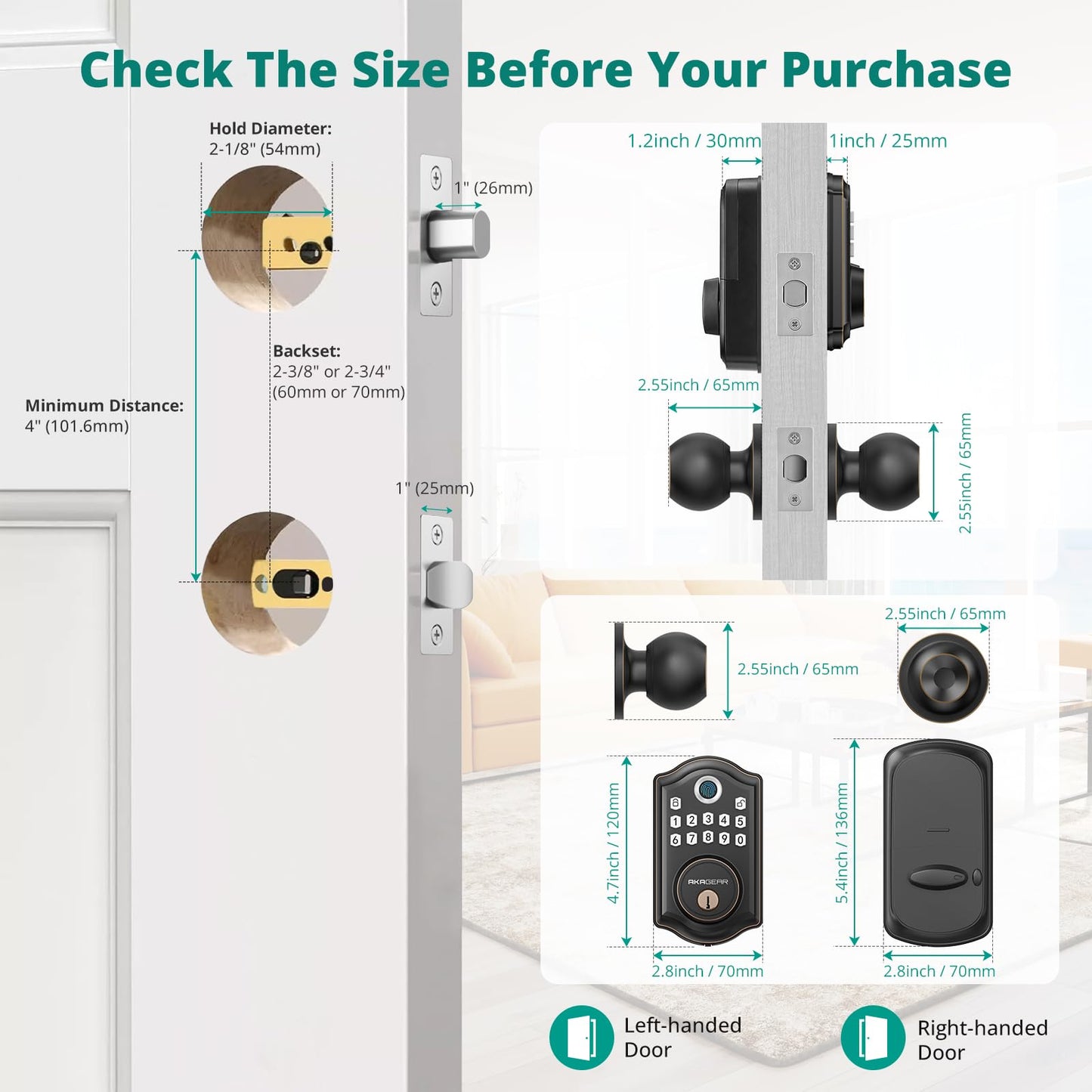 Keyless Entry Door Lock with Handle Set - Fingerprint Door Locks, Electronic Keypad Deadbolt, Smart Locks for Front Door, Auto-Lock & One Touch Locking, Easy Installation - Satin Nickel