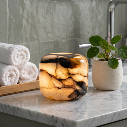Lierlava Natural Marble Lamp, Cordless Rechargeable Tap Light, 3-Way Dimmable Ambient Stone Glow Lamp, Portable Zen Decor Gift for Bedroom Desk Shelf