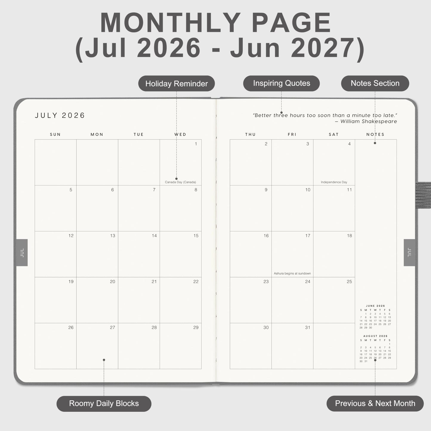 And Per Se Academic Planner 2026-2027 – Weekly & Monthly Planner, July 2026 to June 2027, A5 Leather Hardcover with Inner Pocket – Student & Teacher Organizer, 5.7" x 8"(Grey)