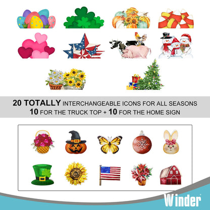 Winder 20Pcs Interchangeable Welcome Sign for Front Door,Seasonal Red Truck Decor Hanging Sign for Valentines,Easter, Independence Day,Halloween,Christmas Home Decor,Housewarming Gift