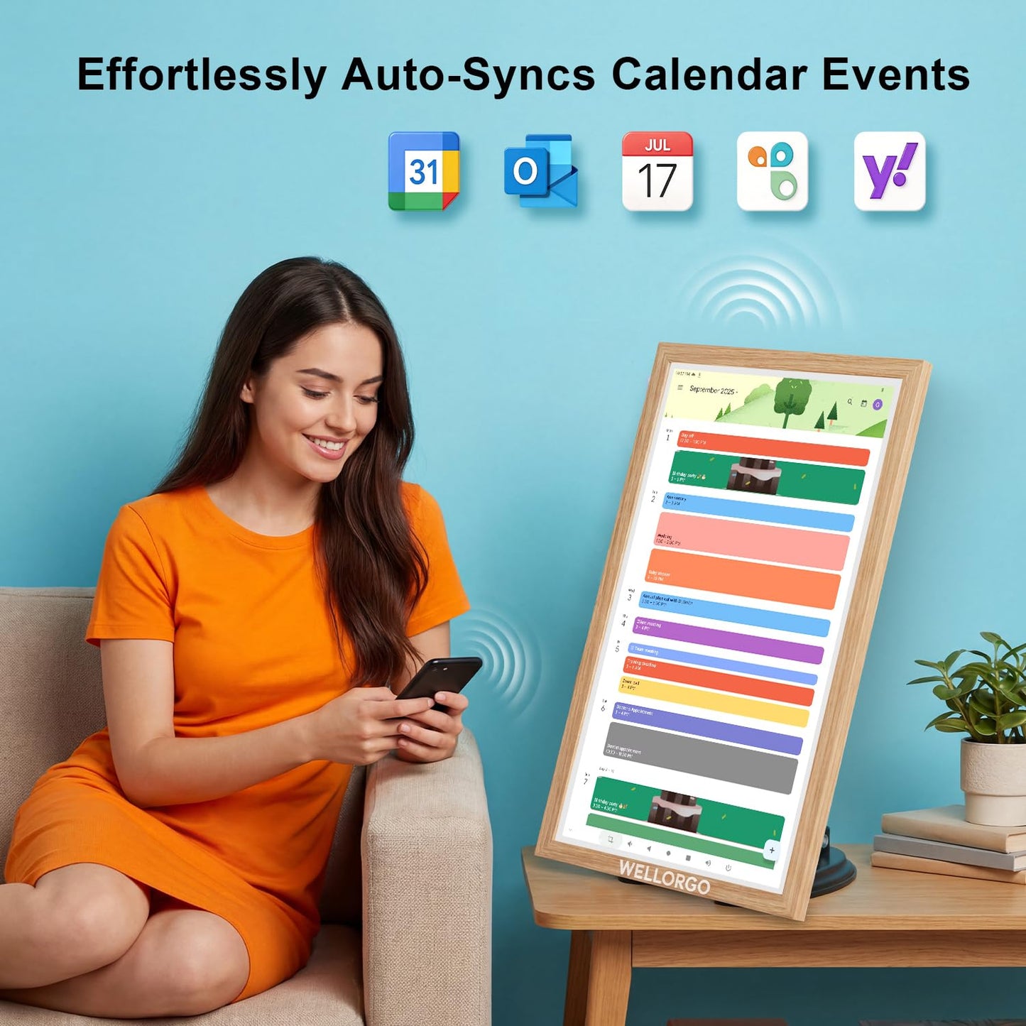WELLORGO Smart Digital Calendar, 21.5” Electronic Planner with FHD Touch Screen & Remote Control, Electric Family Organizer with Chore Chart Google Play Customizable App, Picture Frame Desk Tablet