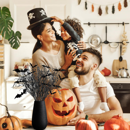 Yen Jean 21Pcs Halloween Decorations Black Artificial Branches Picks Decor Berry Stems Tree Glittery Curly with Bats for Flowers Arrangement Floral Bouquet Vase Party Supplies