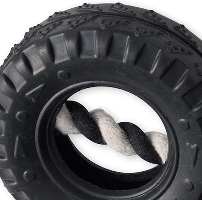 Pet Passion Natural Rubber Tire and Organic Cotton Rope Pull and Chew Dog Toy for All Pet Breeds, Black, Large