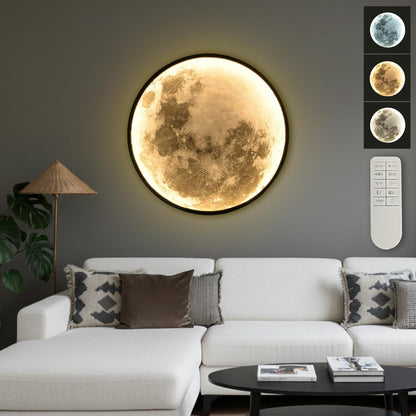 Clcmber Dimmable Moon Wall Light 31.5 Inch Indoor Plug in LED Wall Sconce with Remote Control Black Modern Wall Lamps for Bedroon Living Room Decor Lighted Wall Art