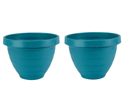 The HC Companies Rings Flower Planter - Self Watering Plant Pots for Herbs & More - Round Lightweight Outdoor & Indoor Planter (8" Blue, Pack of 2)