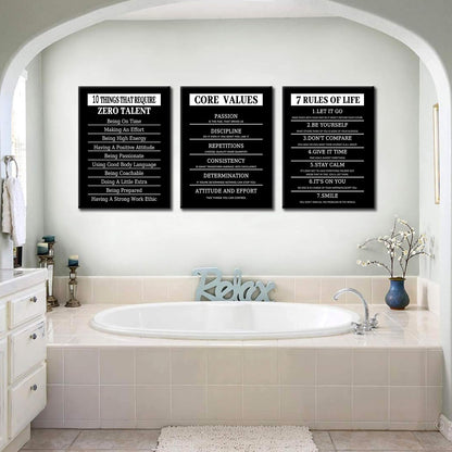 10 Things That Require Zero Talent Motivational Canvas Wall Art Core Values Entrepreneur Quotes Posters Prints Inspirational 7 Rules of Life Pictures for Bedroom Office Gym Wall Decor [36''W x 16''H]