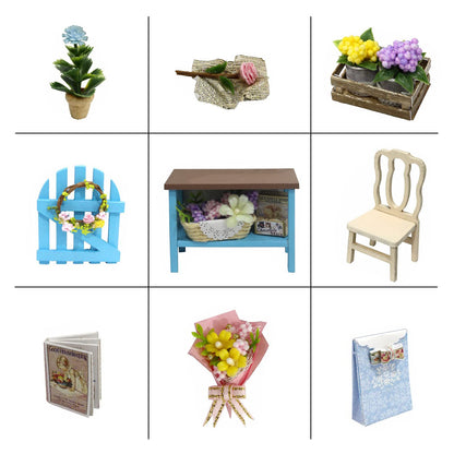 CUTEROOM DIY Doll House Miniature Furniture Wooden House Kit with Dust Cover & LED Light and Accessories -Corner of Garden