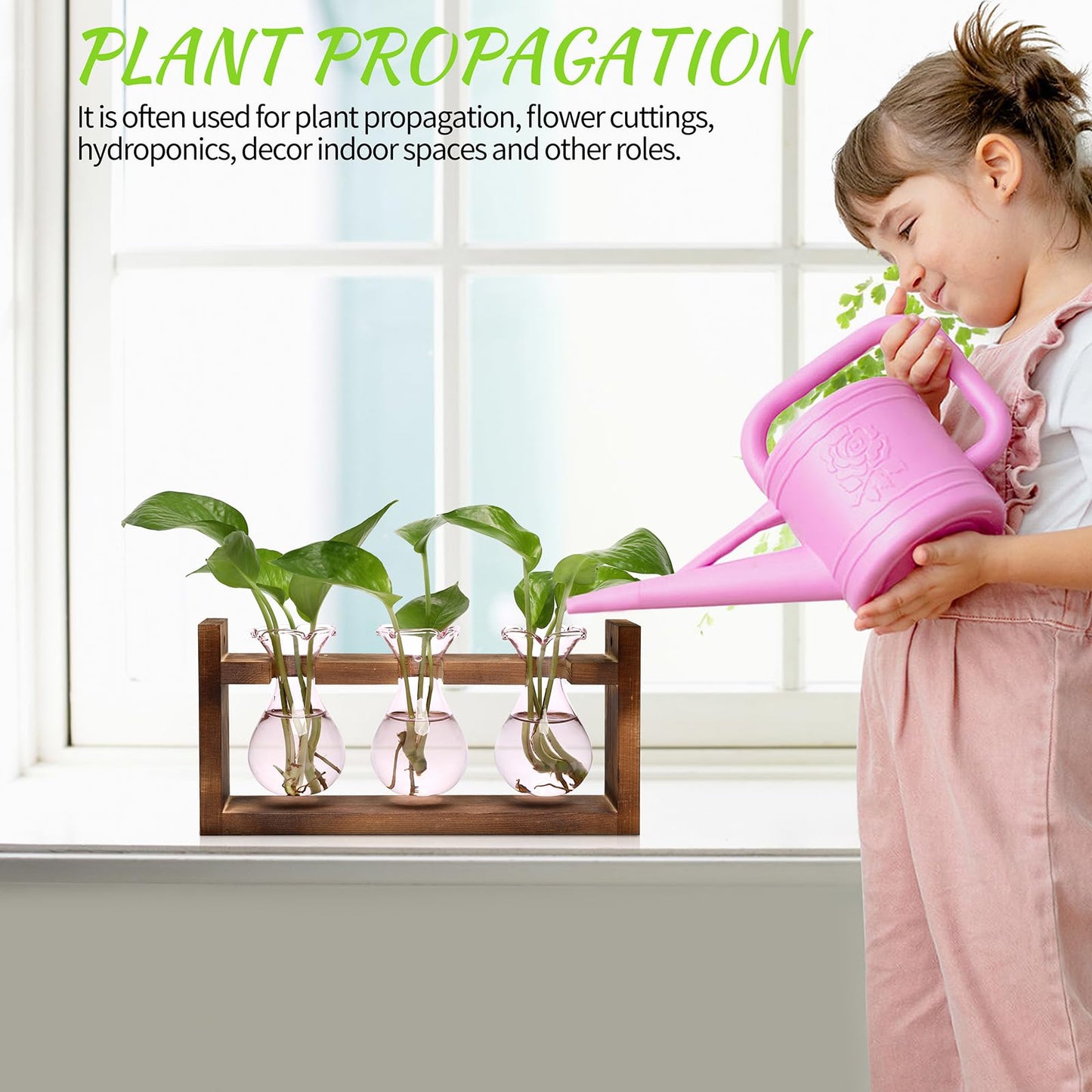 Plant Propagation Station Plant Terrarium Unique Birthday Gifts for Women Home Office Decor Planter with Wooden Stand - 3 Bulb Glass Vase