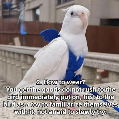 Pet Parrot Bird Harness and Leash, Adjustable Training Design Anti-Bite, Bird Nylon Rope with Cute Wing for Lovebird Budgie African Grey Macaw Conure (Pink,S)
