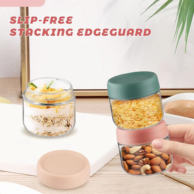 Wresty Empty Clear Glass jars with Airtight Lids Overnight Oats Containers Glass Food Storage Containers Glass Mason Jars For Yogurt Snacks Spice Sugar Jam And More (3 Pcs Mixcolor, 300ml/10oz)